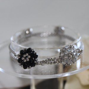 Adjustable Gemstone and Stainless Steel Bracelets, Black Spinel or Labradorite